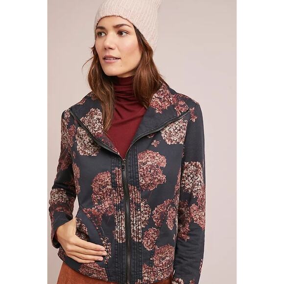 Marrakech Anthropologie Jacket Walsh Hydrangea Black Pink Cotton Full Zip Sz S - Picture 1 of 10